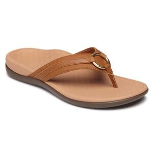 Vionic Leather Flip Flop Sandals Orthotic Footbed Size 9 Gold Ring Accent Aloe